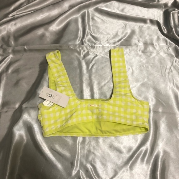 AS IS: Large Roxy Plaid Lime Green/Neon Yellow Bikini Swimsuit Top - Picture 2 of 4